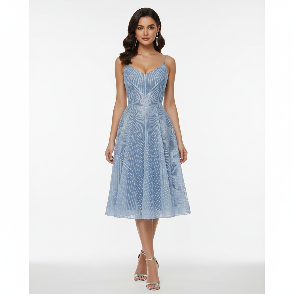 Liora | Vestido Midi de Cóctel de Mujer con Mangas de Volante y Escote en V