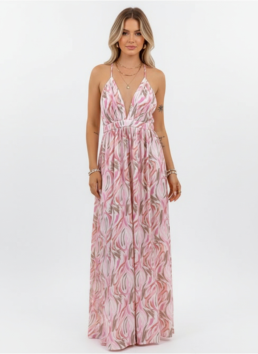 Liora | Vestido Maxi Floral de Mujer con Escote Profundo en V y Mangas Abullonadas