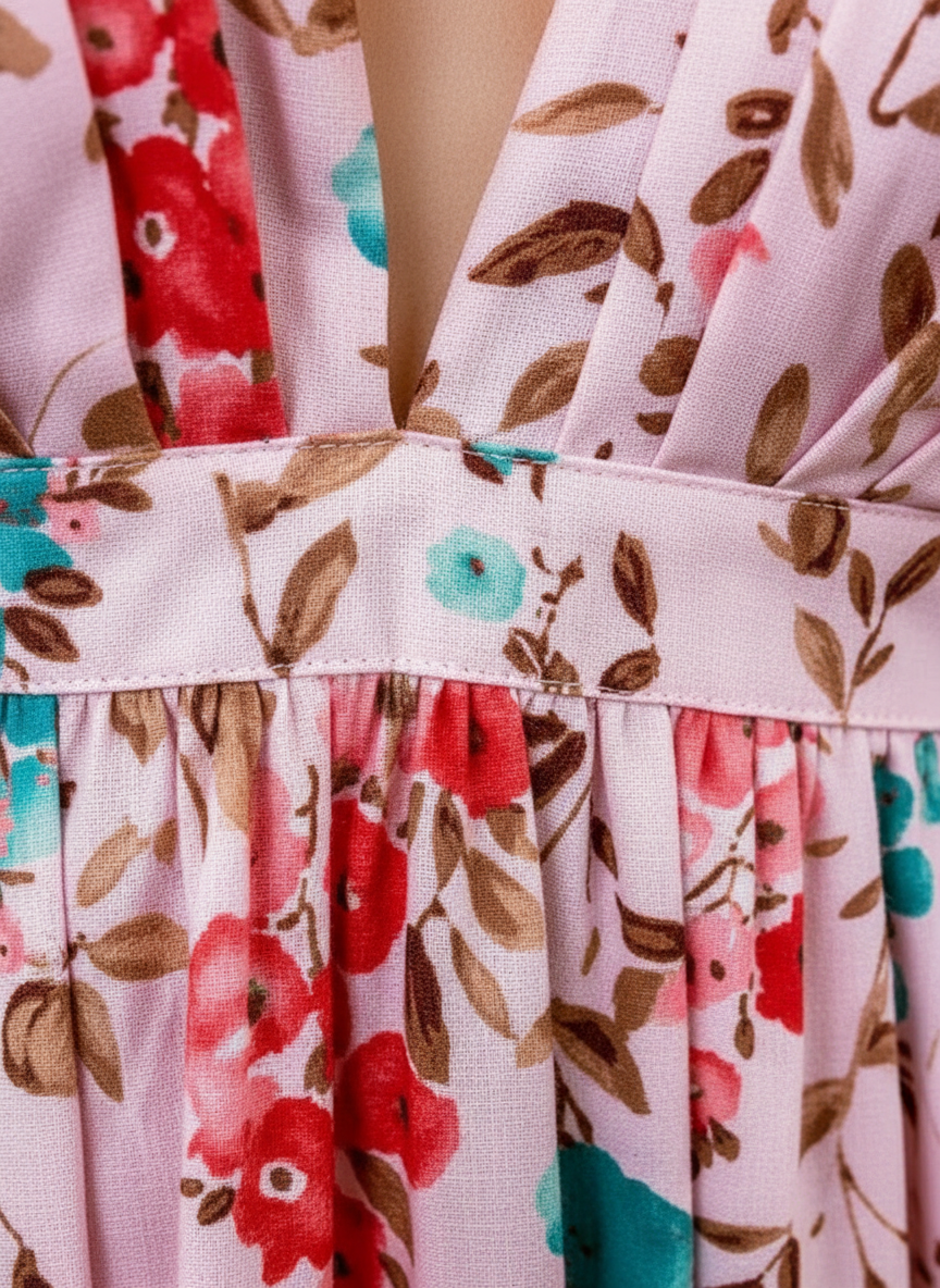 Liora | Vestido Maxi Floral de Mujer con Escote Profundo en V y Mangas Abullonadas