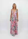 Liora | Vestido Maxi Floral de Mujer con Escote Profundo en V y Mangas Abullonadas