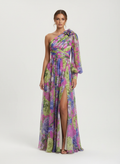 Liora | Vestido Maxi Floral de Mujer con Cintura Anudada y Mangas Capa