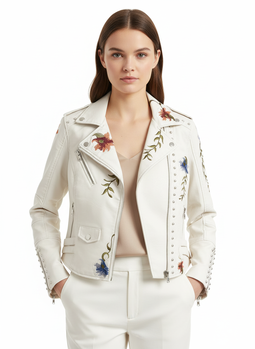 Liora | Chaqueta de Cuero de Mujer con Hombros Acolchados y Cierre de Cremallera