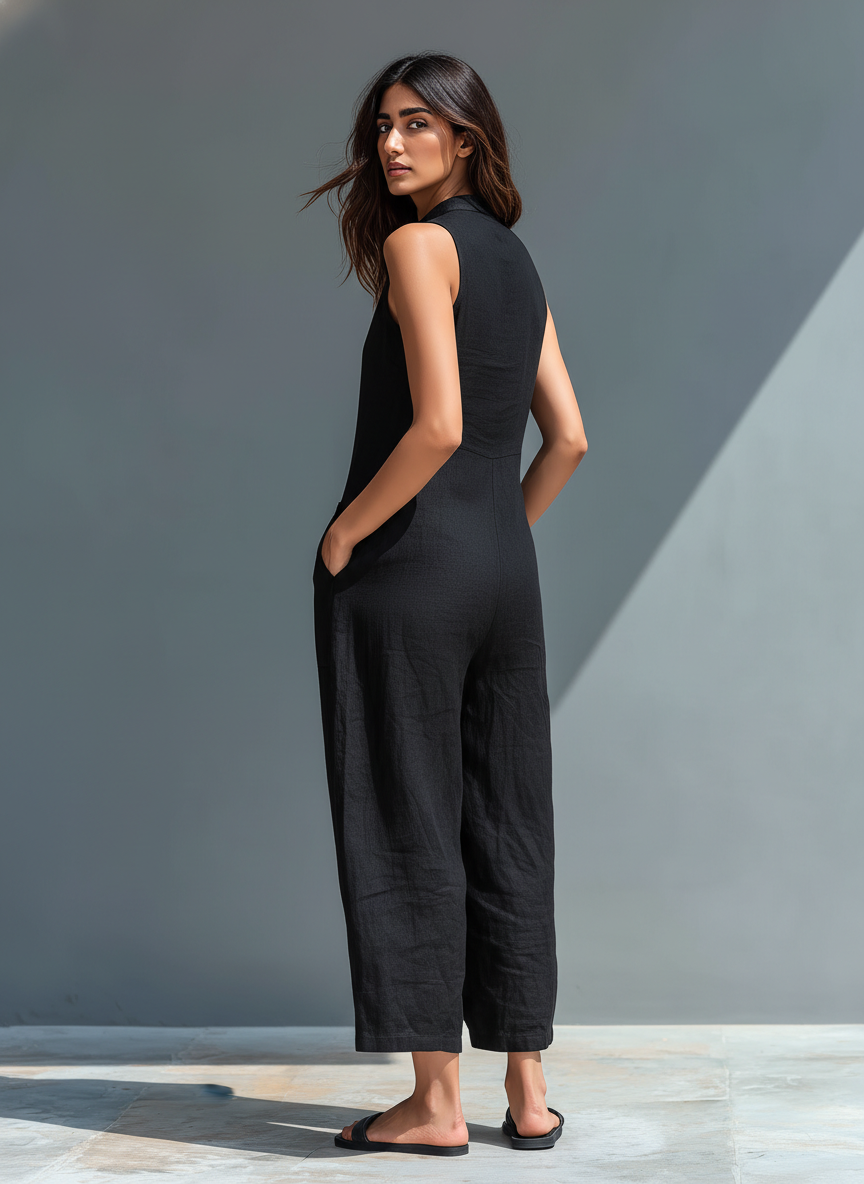 Estefania | Mono Minimalista para Mujer sin Mangas con Cuello Alto y Botones