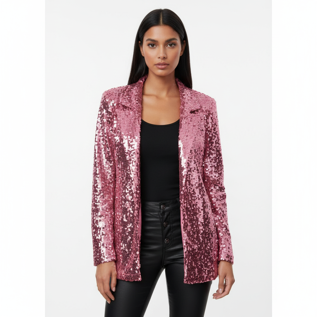 Madison | Blazer de Mujer con Textura de Lentejuelas y Solapa de Pico | Glamuroso