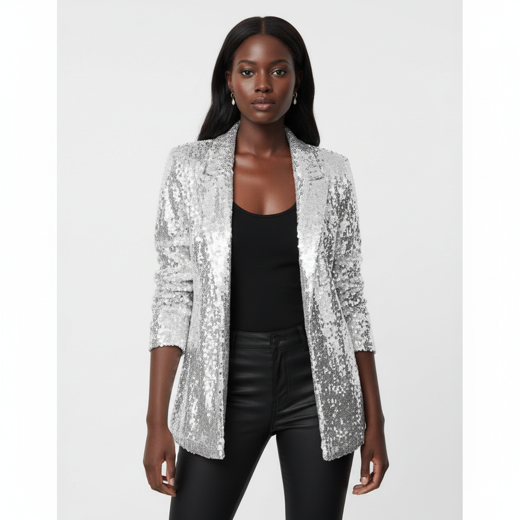 Madison | Blazer de Mujer con Textura de Lentejuelas y Solapa de Pico | Glamuroso
