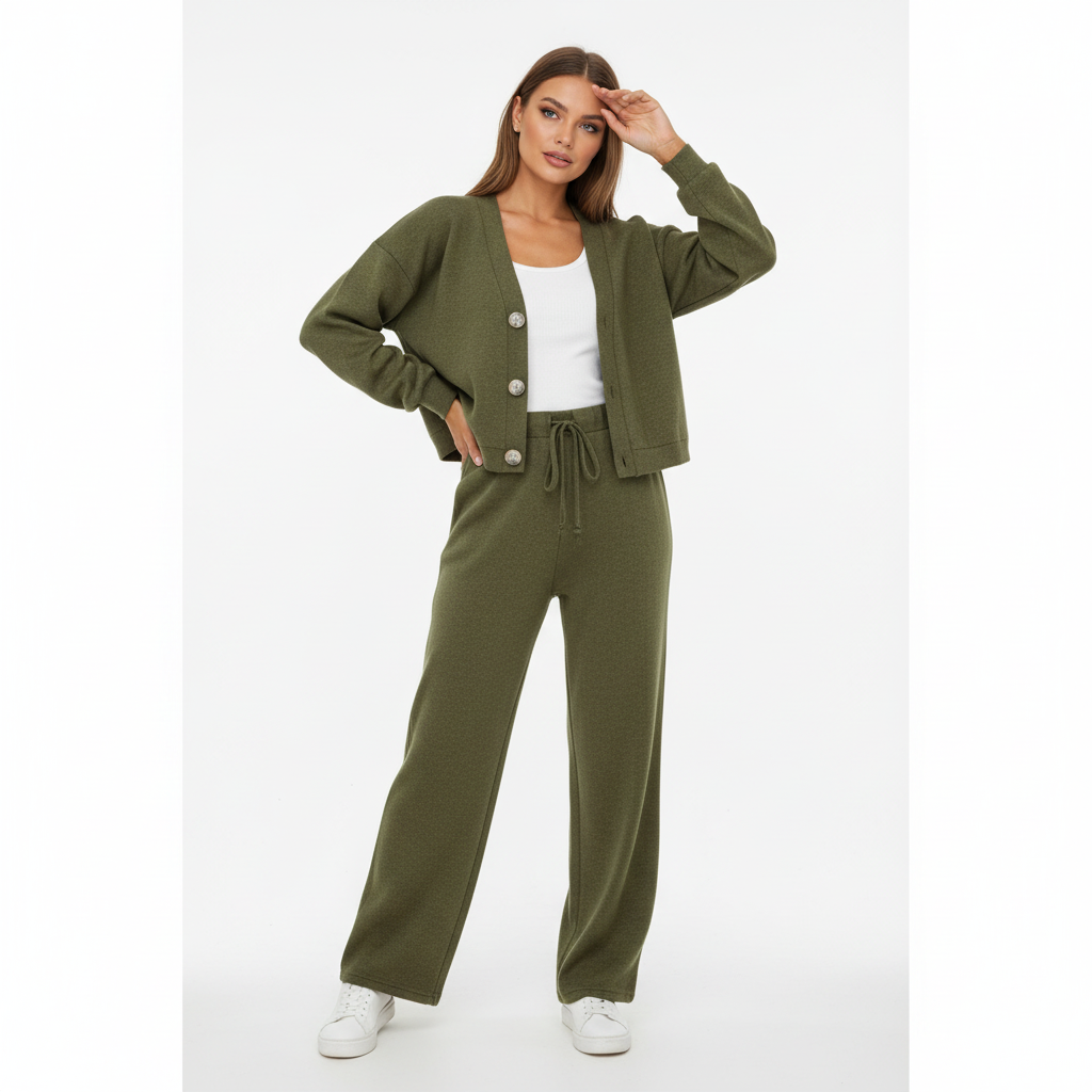 Madison | Conjunto de Cárdigan y Pantalón de Mujer con Cierre de Botones y Bolsillos | Casual