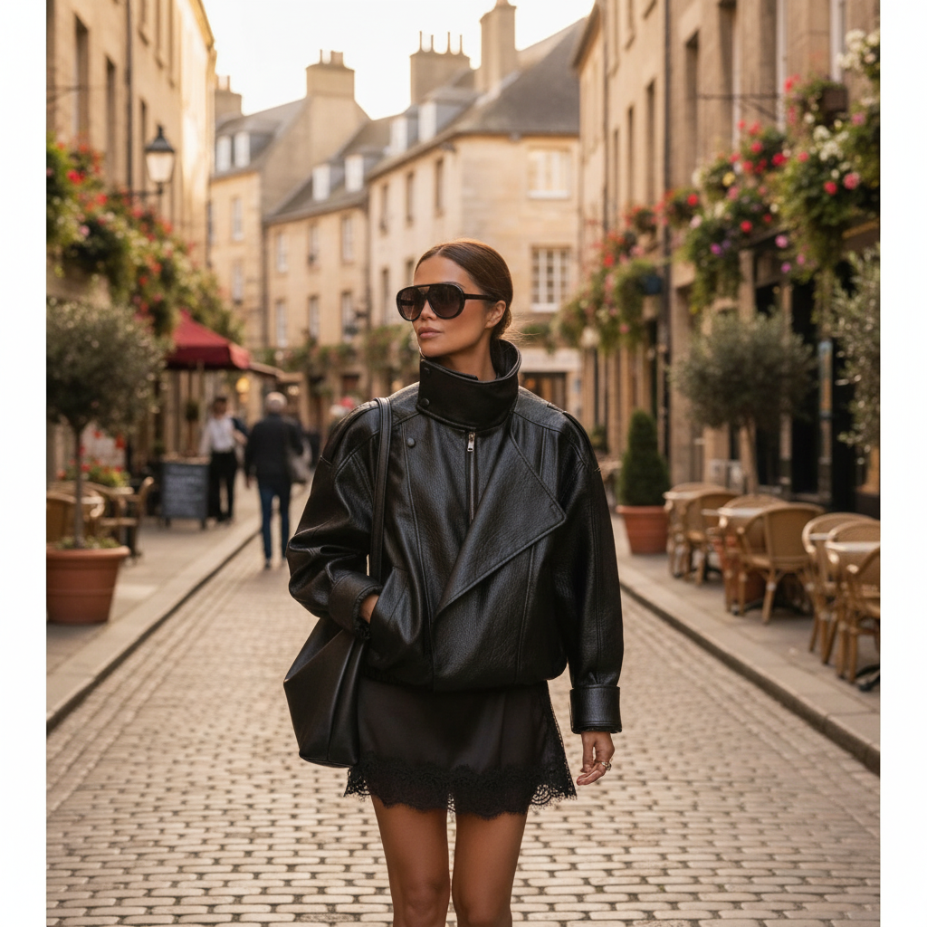 Madison | Chaqueta de Cuero de Mujer con Cremallera Asimétrica y Cuello Alto | Motera
