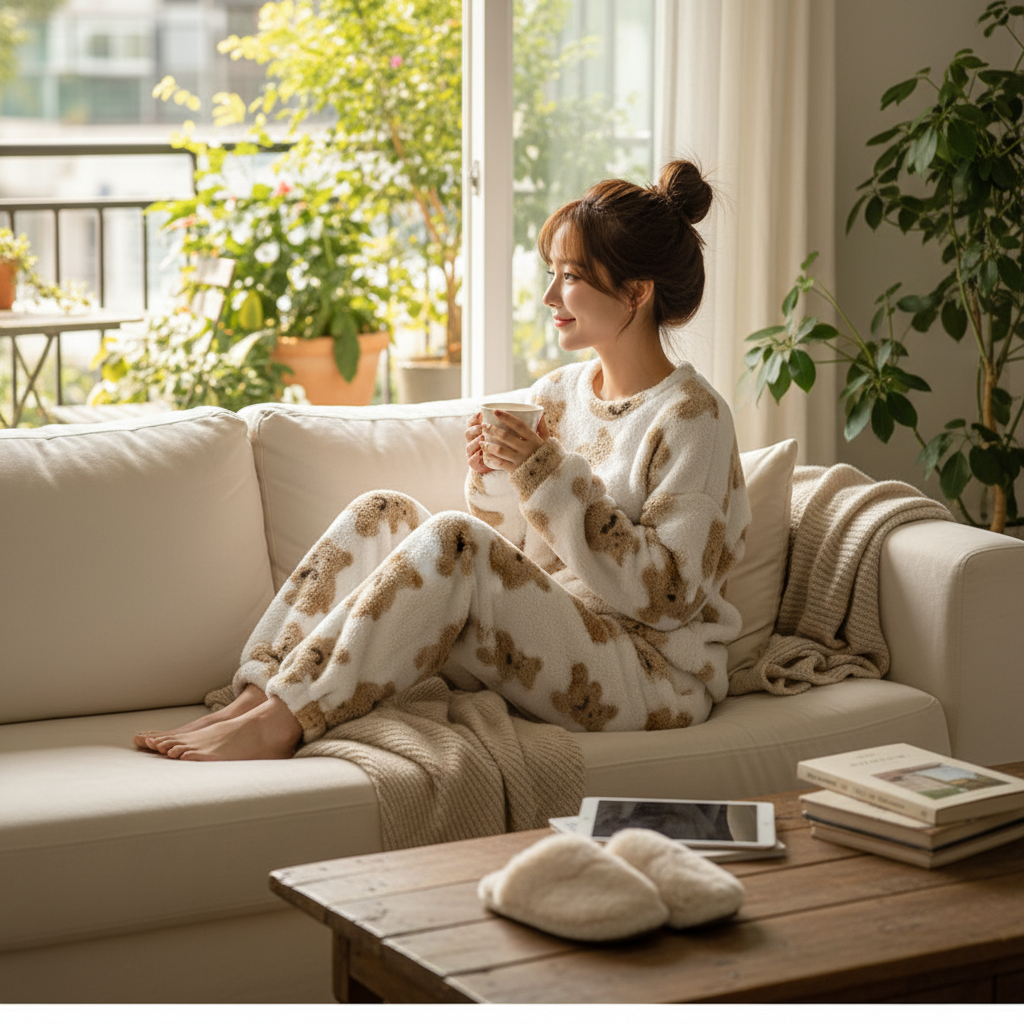 Madison | Conjunto de Mujer para Estar por Casa con Top de Manga Larga y Estampado de Osos | Acogedor
