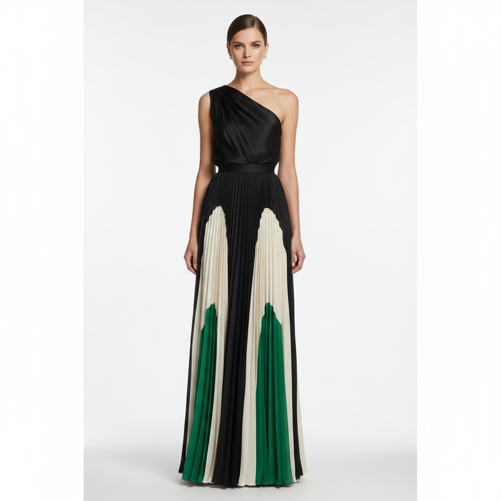 Madison | Vestido de Mujer de Un Hombro con Falda Plisada y Top Drapeado | Elegante