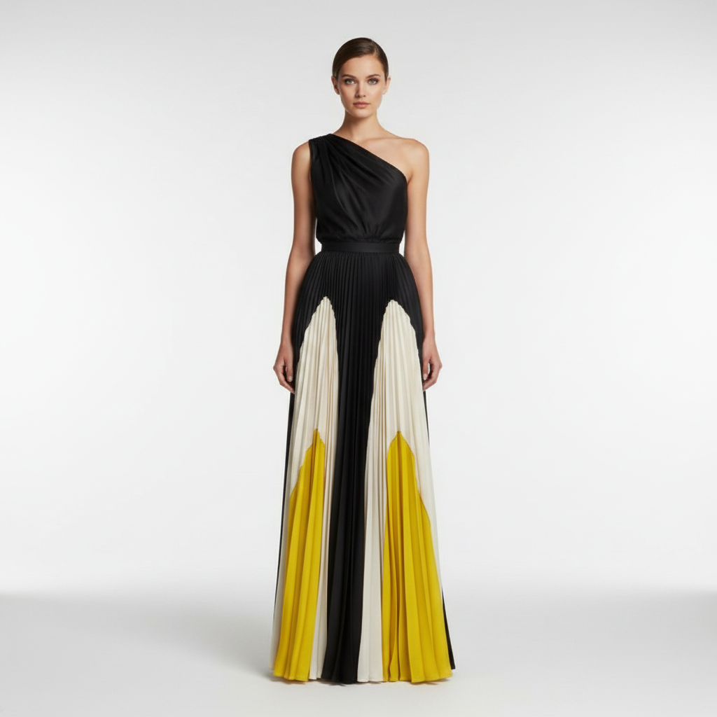 Madison | Vestido de Mujer de Un Hombro con Falda Plisada y Top Drapeado | Elegante