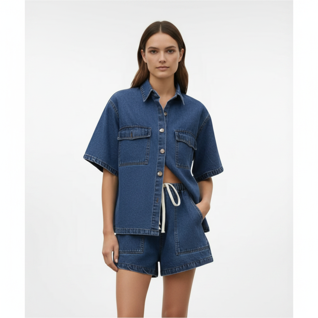 Madison | Conjunto de Manga Corta de Mujer con Cierre de Botones y Cintura Ajustable | Casual