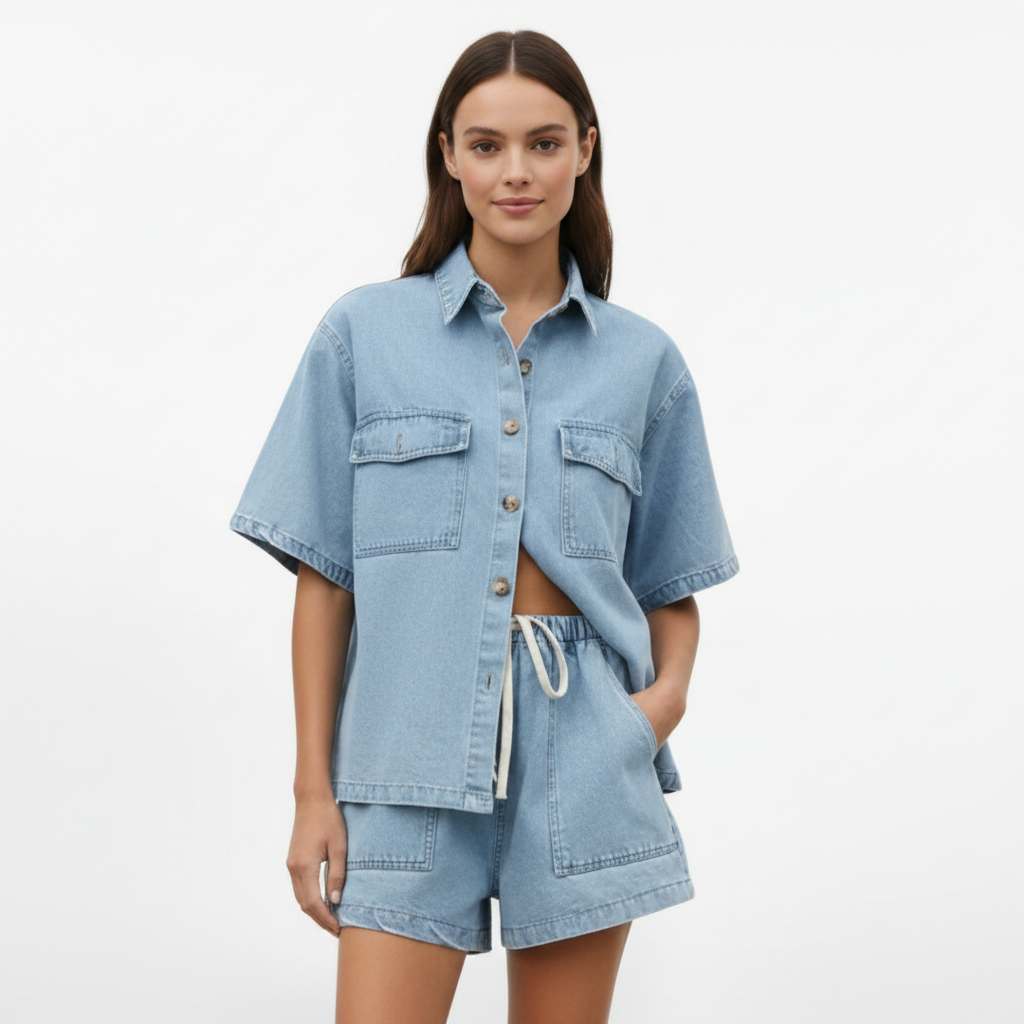 Madison | Conjunto de Manga Corta de Mujer con Cierre de Botones y Cintura Ajustable | Casual