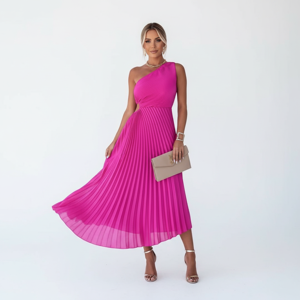 Madison | Vestido de Mujer para Invitada de Boda con Escote de Un Hombro y Falda Plisada | Elegante