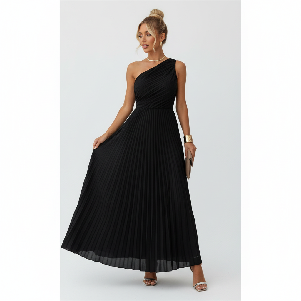 Madison | Vestido de Mujer para Invitada de Boda con Escote de Un Hombro y Falda Plisada | Elegante
