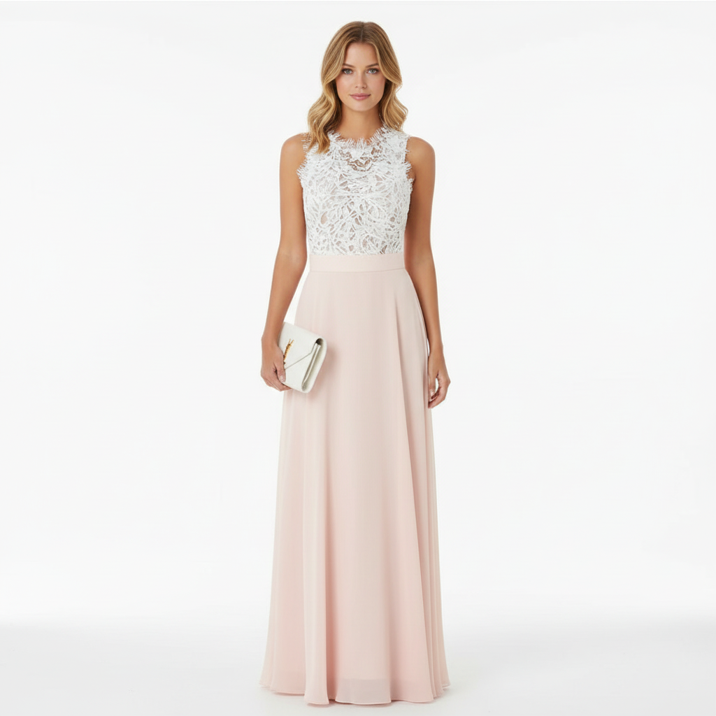 Madison | Vestido de Mujer para Invitada de Boda Sin Mangas con Cuerpo de Encaje | Elegante