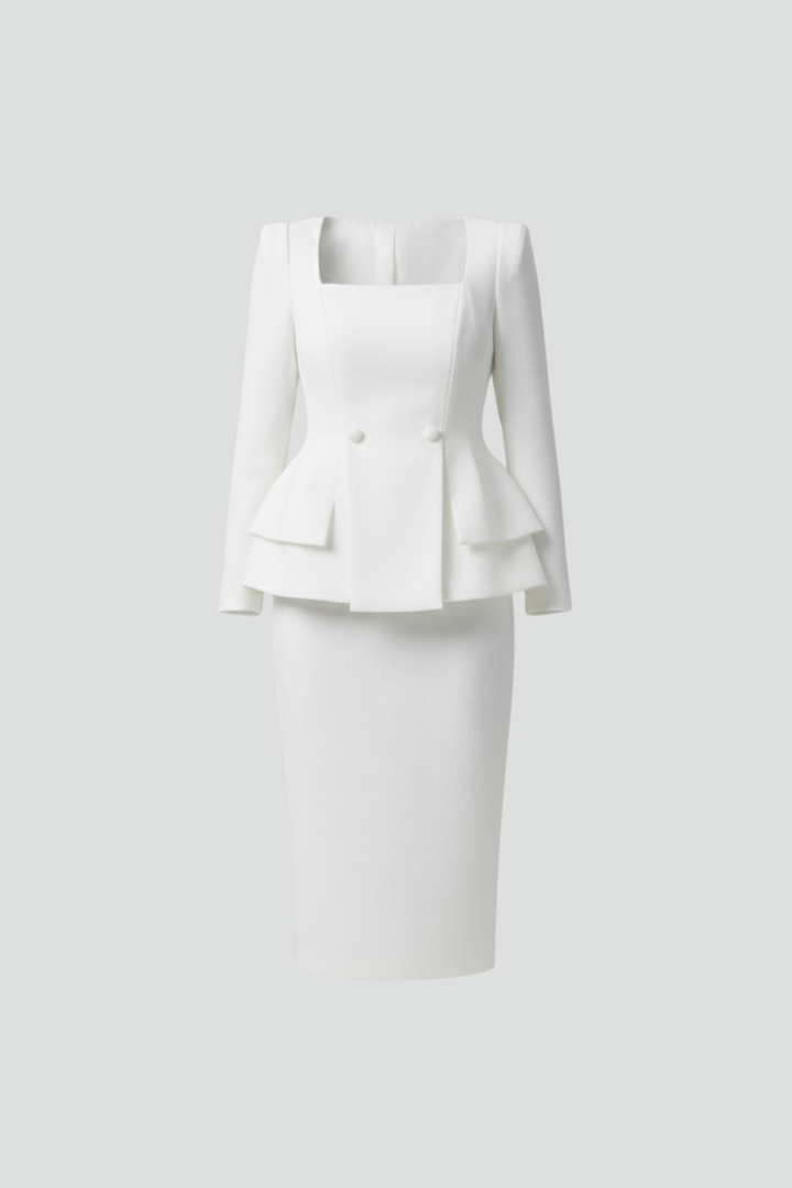 Elena - Traje de falda moderno de dos piezas con escote cuadrado.