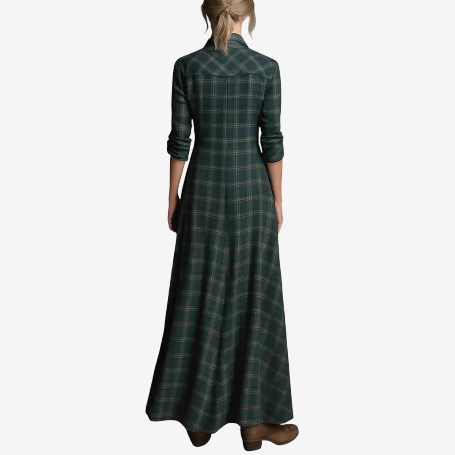 Noa | Vestido Camisero Largo de Cuadros Con Caída Fluida