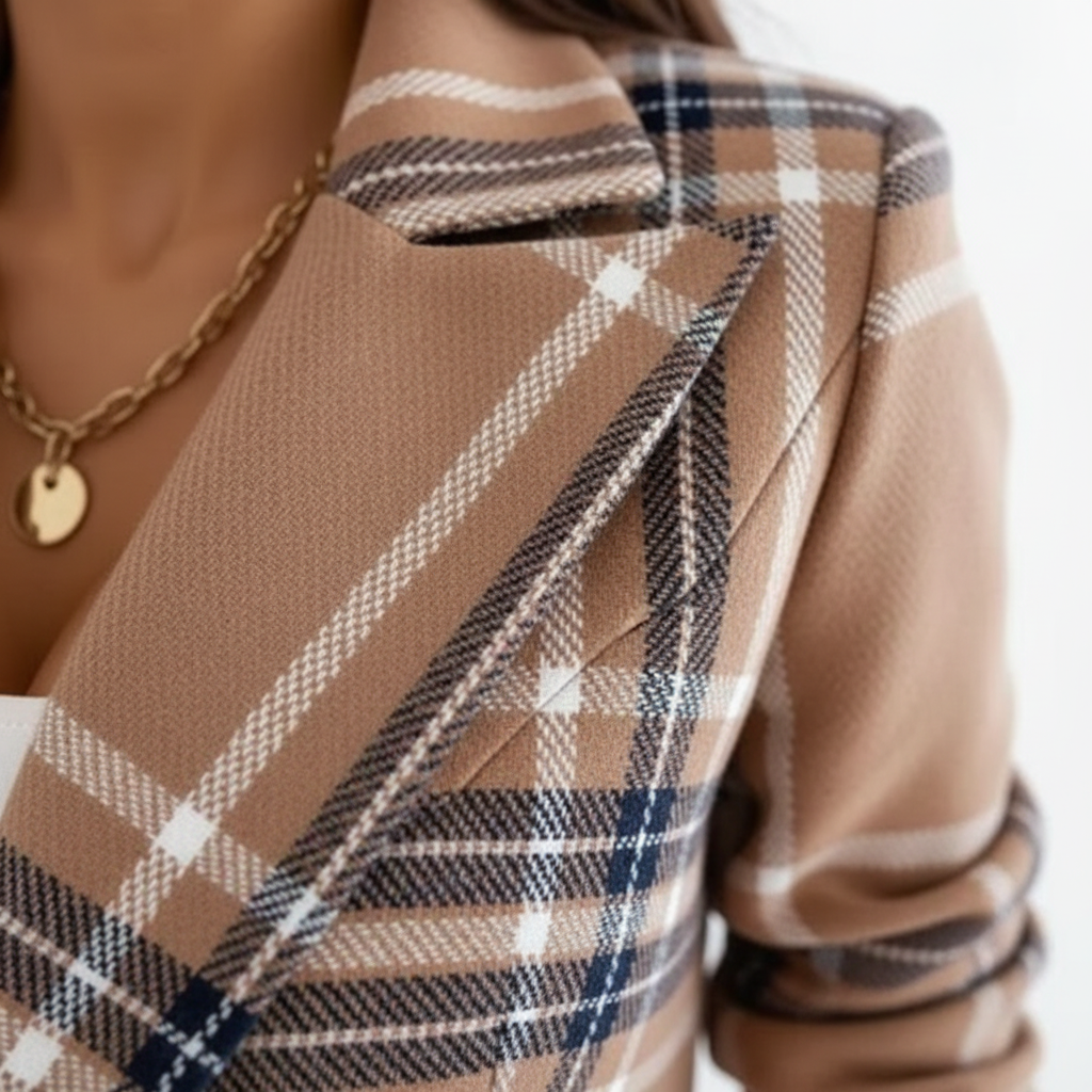 Olivia | Blazer de Mujer con Solapa de Pico y Estampado de Cuadros | Smart Casual