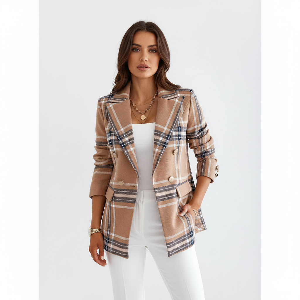 Olivia | Blazer de Mujer con Solapa de Pico y Estampado de Cuadros | Smart Casual