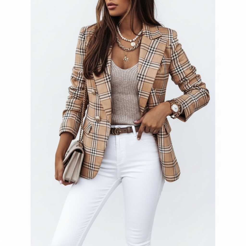 Olivia | Blazer de Mujer con Solapa de Pico y Estampado de Cuadros | Smart Casual