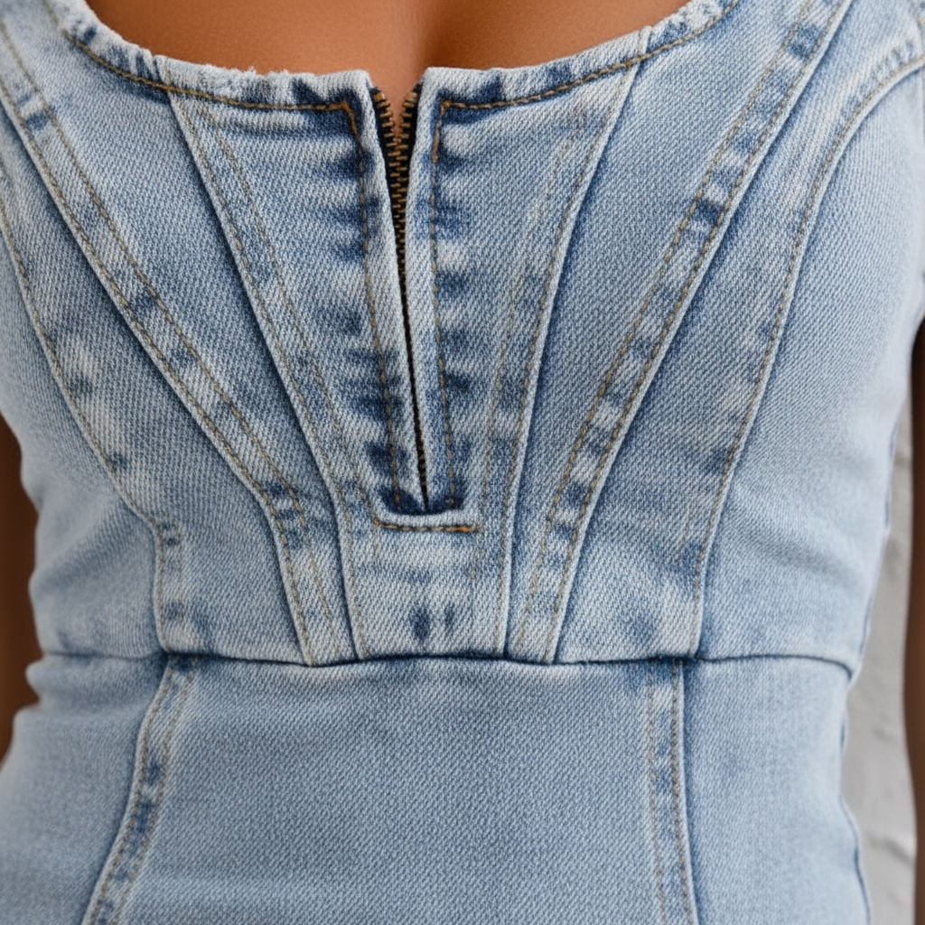 Olivia | Vestido Vaquero de Mujer Sin Mangas con Cierre de Cremallera | Casual