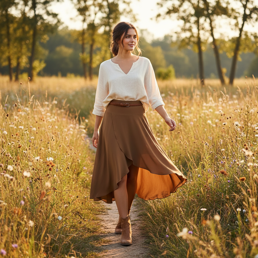 Olivia | Falda Midi de Mujer con Capas Drapeadas y Bajo Asimétrico | Elegante