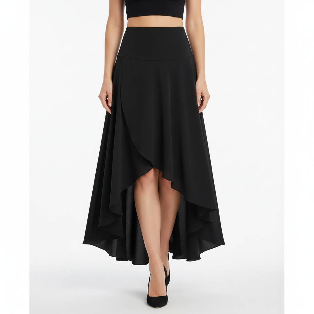 Olivia | Falda Midi de Mujer con Capas Drapeadas y Bajo Asimétrico | Elegante