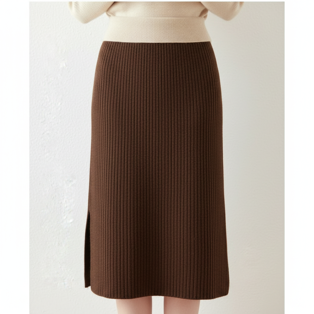 Olivia | Falda Midi de Mujer con Textura Acanalada y Abertura Lateral | Casual