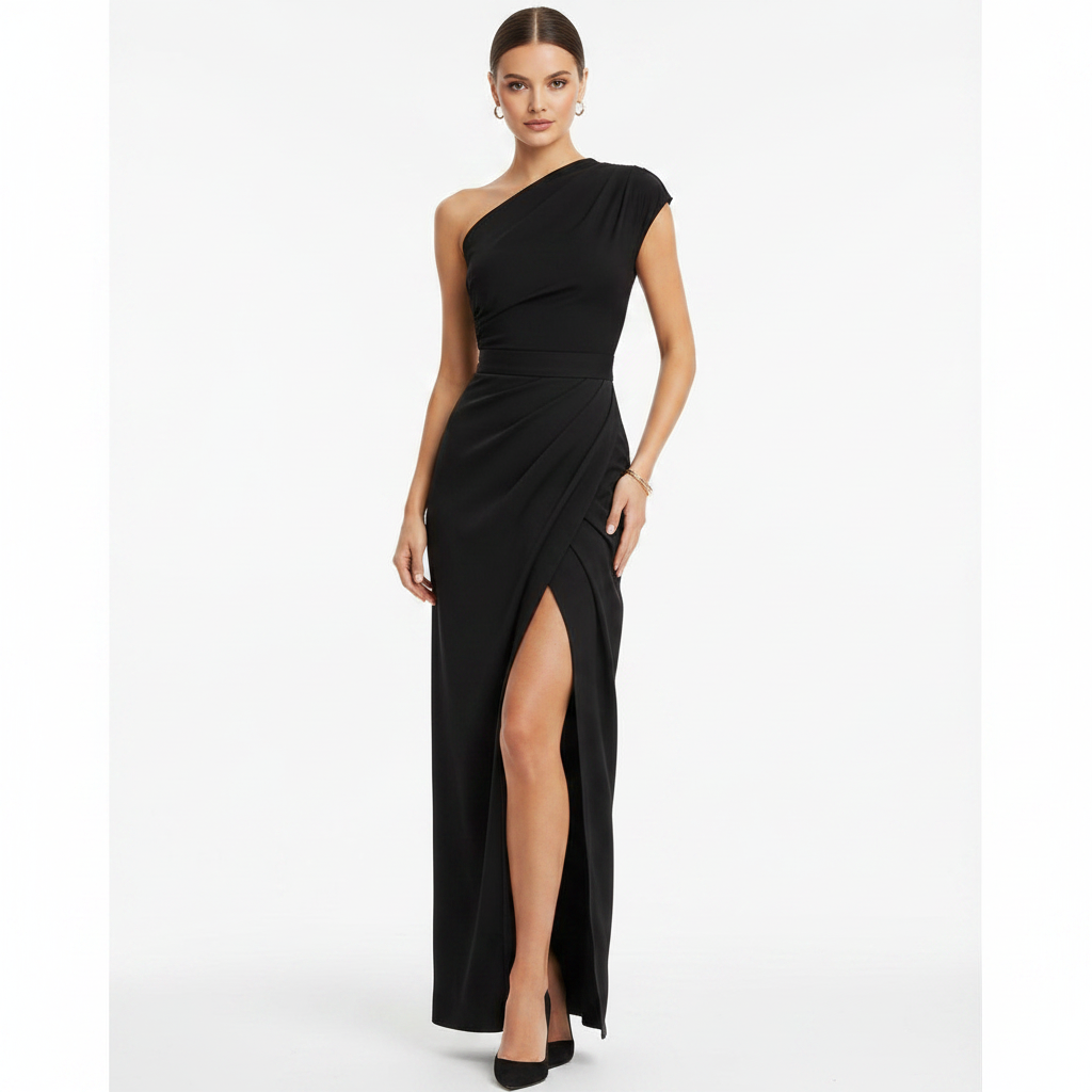 Olivia | Vestido de Mujer de Un Hombro con Escote Asimétrico y Detalle Drapeado | Elegante