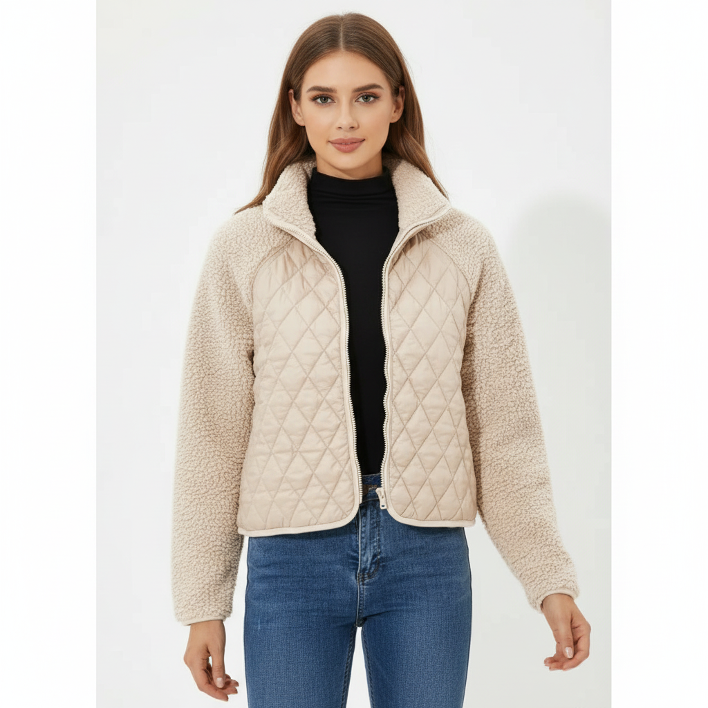Olivia | Chaqueta Sherpa de Mujer con Paneles Acolchados y Cierre de Cremallera | Casual