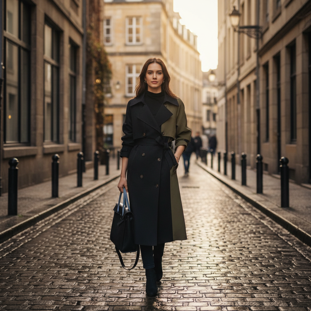 Olivia | Abrigo Trench de Mujer con Cintura de Cinturón y Paneles a Contraste | Chic