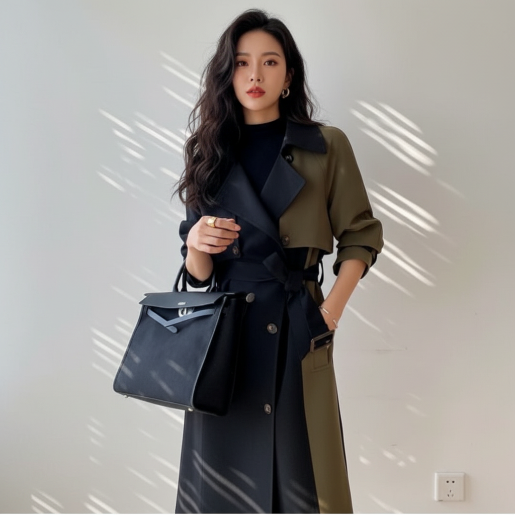 Olivia | Abrigo Trench de Mujer con Cintura de Cinturón y Paneles a Contraste | Chic