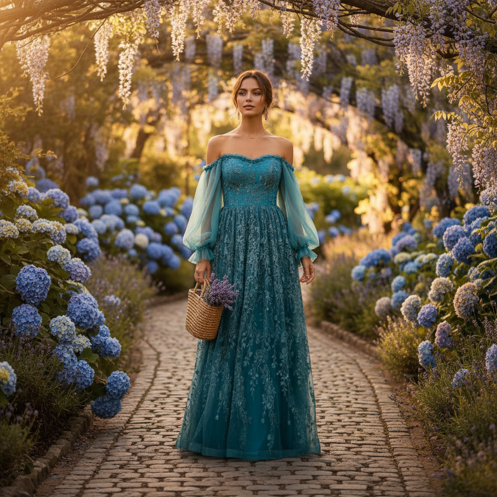 Olivia | Vestido Maxi de Mujer para Invitada de Boda con Escote Descubierto y Falda Plisada | Elegante