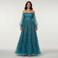 Olivia | Vestido Maxi de Mujer para Invitada de Boda con Escote Descubierto y Falda Plisada | Elegante