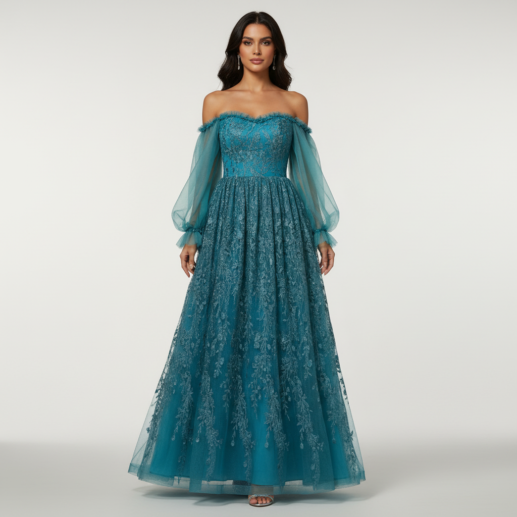Olivia | Vestido Maxi de Mujer para Invitada de Boda con Escote Descubierto y Falda Plisada | Elegante