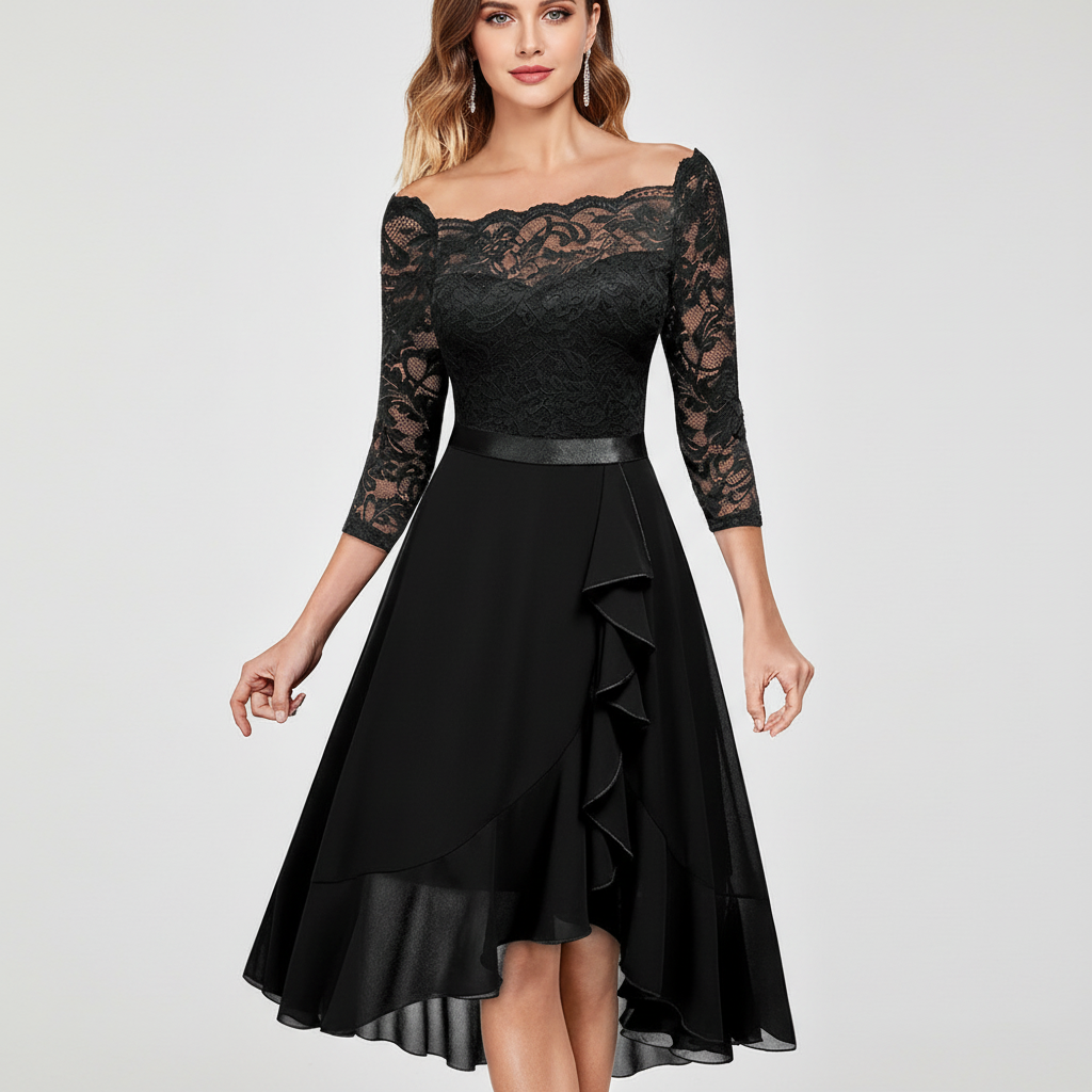 Serena | Vestido Midi de Cóctel de Mujer con Mangas de Volante y Escote en V