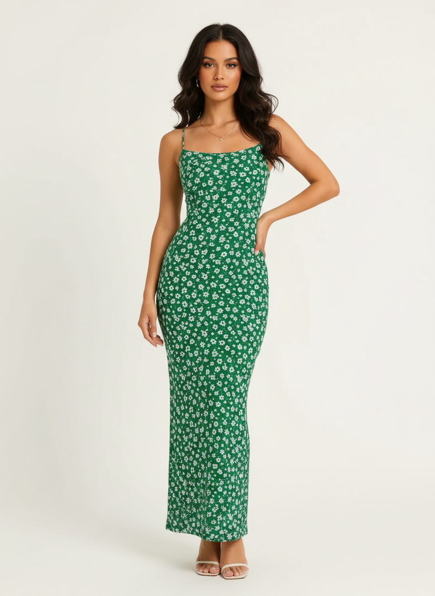 Serena | Vestido Maxi Floral de Mujer con Mangas Abullonadas y Escote en V