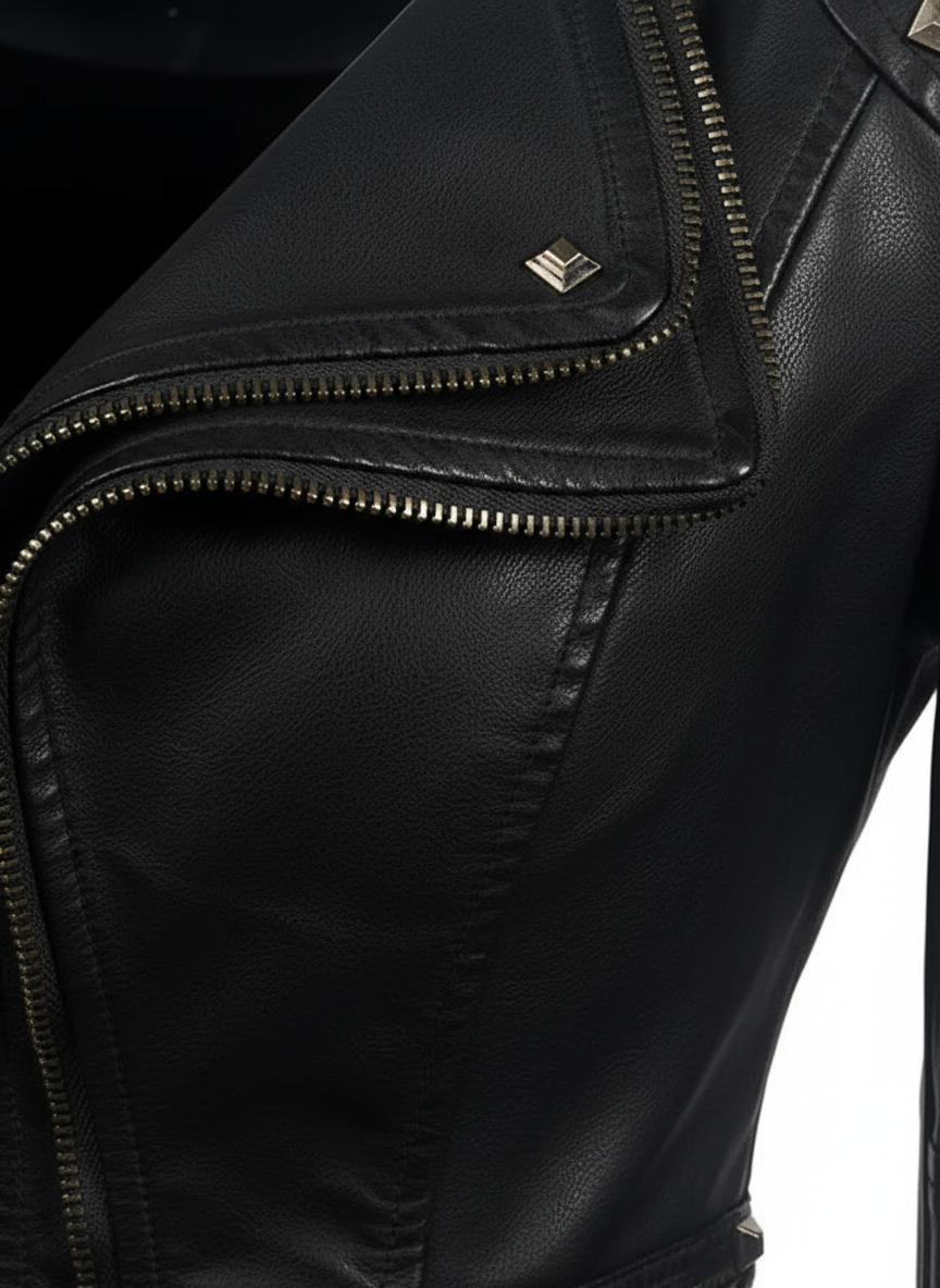 Serena | Chaqueta de Cuero de Mujer con Cremallera Frontal y Detalle Acolchado