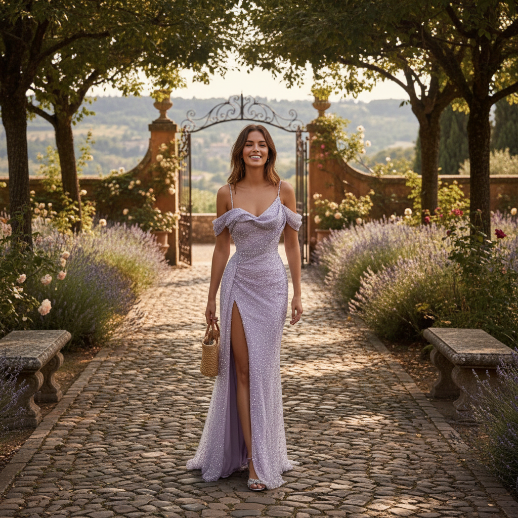 Serena | Vestido Maxi de Mujer para Prom con Diseño de Manga de Encaje y Cuello Alto