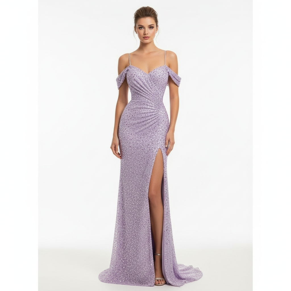 Serena | Vestido Maxi de Mujer para Prom con Diseño de Manga de Encaje y Cuello Alto