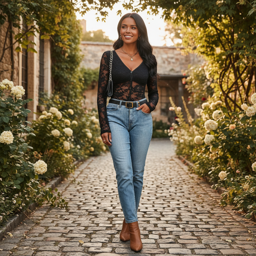 Sophia | Body de Mujer con Escote en V y Textura de Encaje | Chic