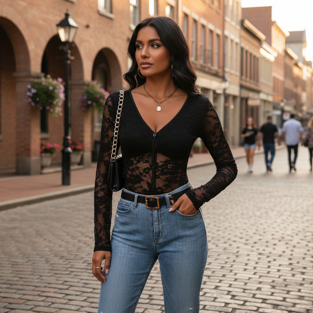 Sophia | Body de Mujer con Escote en V y Textura de Encaje | Chic