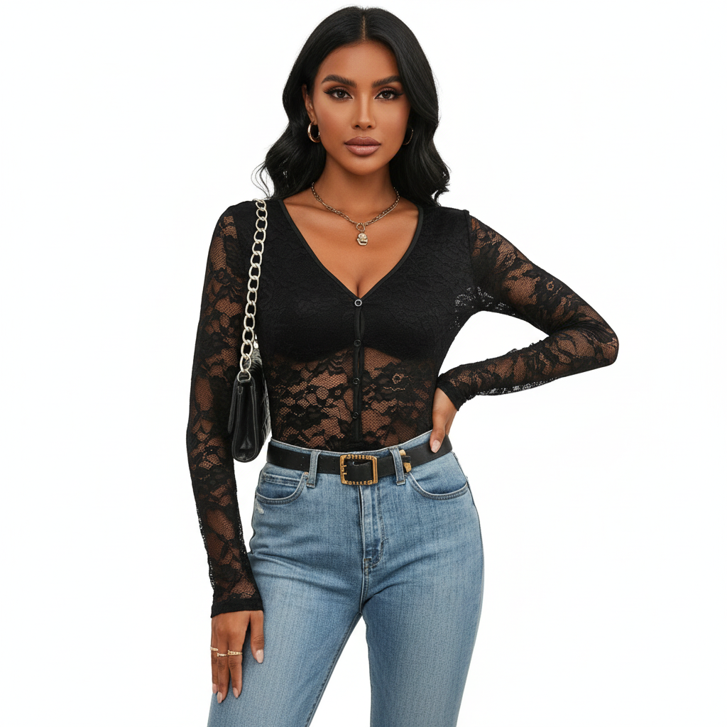 Sophia | Body de Mujer con Escote en V y Textura de Encaje | Chic