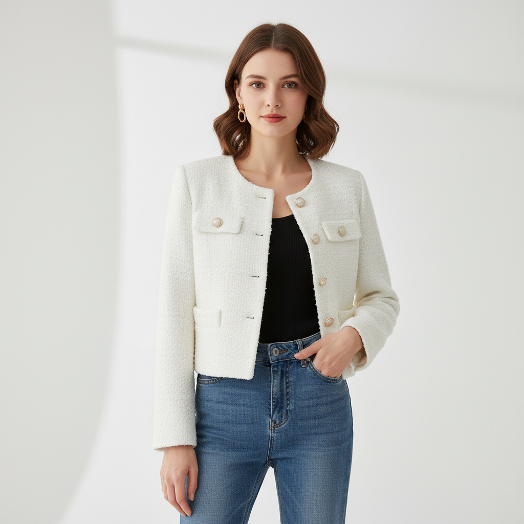 Sophia | Chaqueta Bomber de Mujer con Botones Delanteros y Bolsillos de Parche | Chic