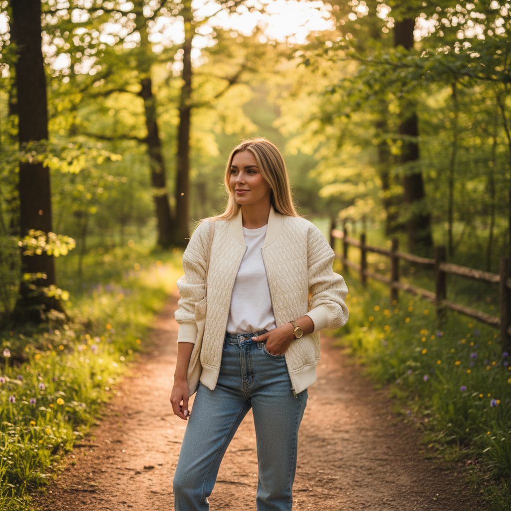 Sophia | Chaqueta Bomber de Mujer con Textura Acolchada y Cierre de Cremallera | Casual