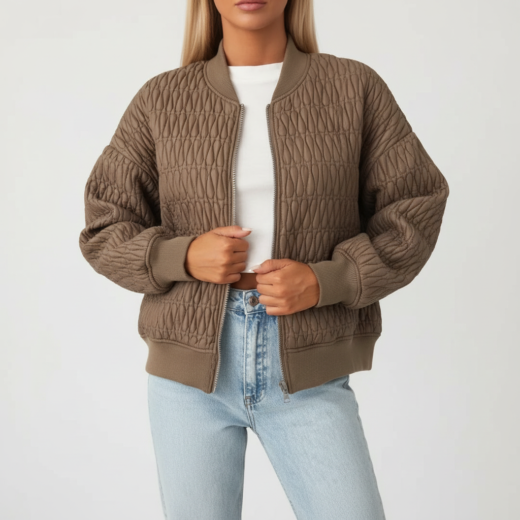 Sophia | Chaqueta Bomber de Mujer con Textura Acolchada y Cierre de Cremallera | Casual
