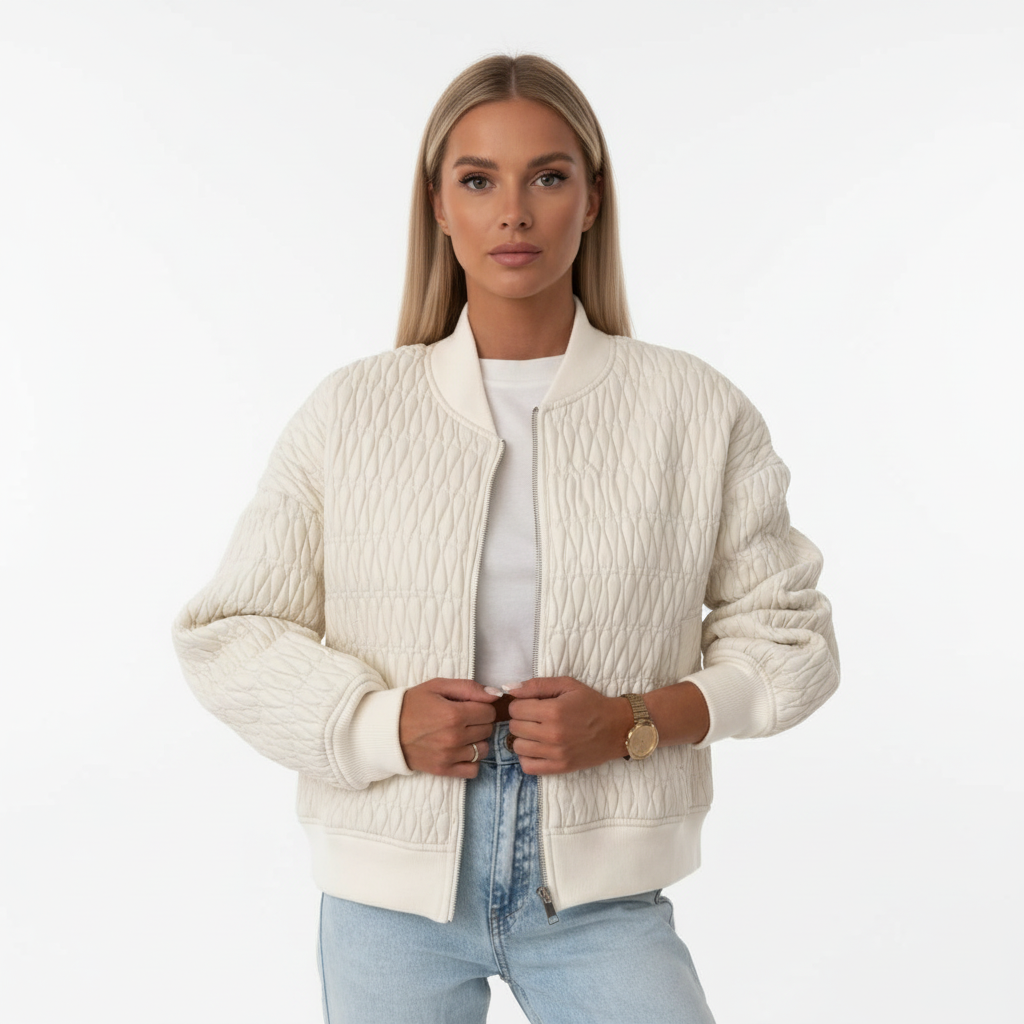 Sophia | Chaqueta Bomber de Mujer con Textura Acolchada y Cierre de Cremallera | Casual