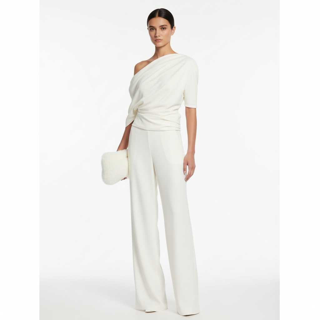 Sophia | Mono de Mujer con Escote Asimétrico y Detalle Drapeado | Elegante