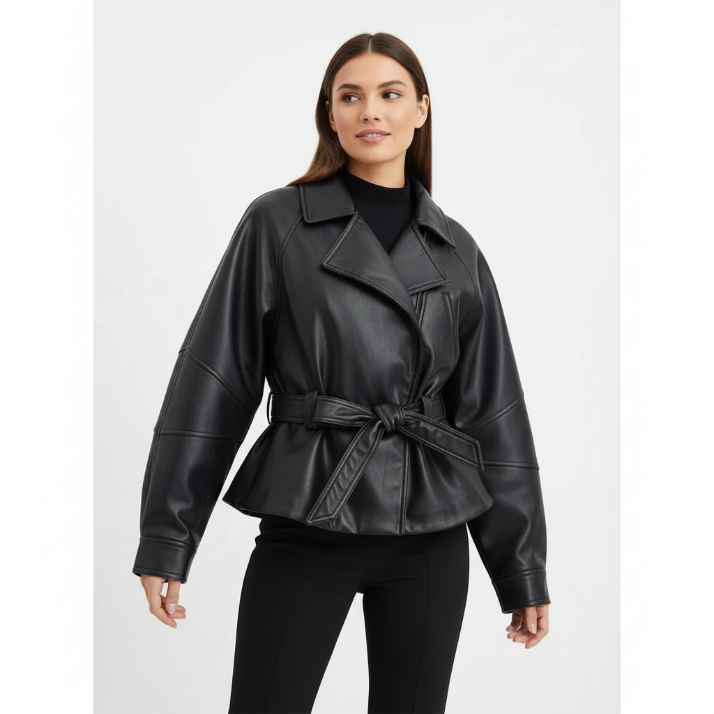 Sophia | Chaqueta de Piel de Mujer con Detalle de Cinturón y Solapa | Chic