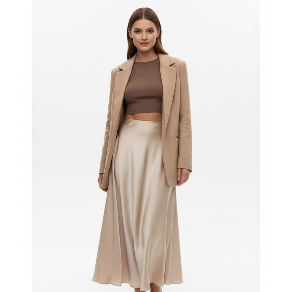 Sophia | Falda Midi de Mujer con Diseño Drapeado y Detalle Plisado | Elegante